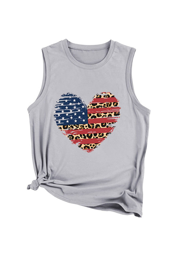 Peach Heart Flag Graphic Sleeveless T-shirt Dark Gray · S