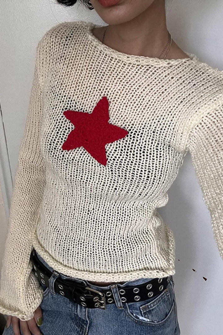 Pentagram Jacquard Crimping Sweater Beige · S