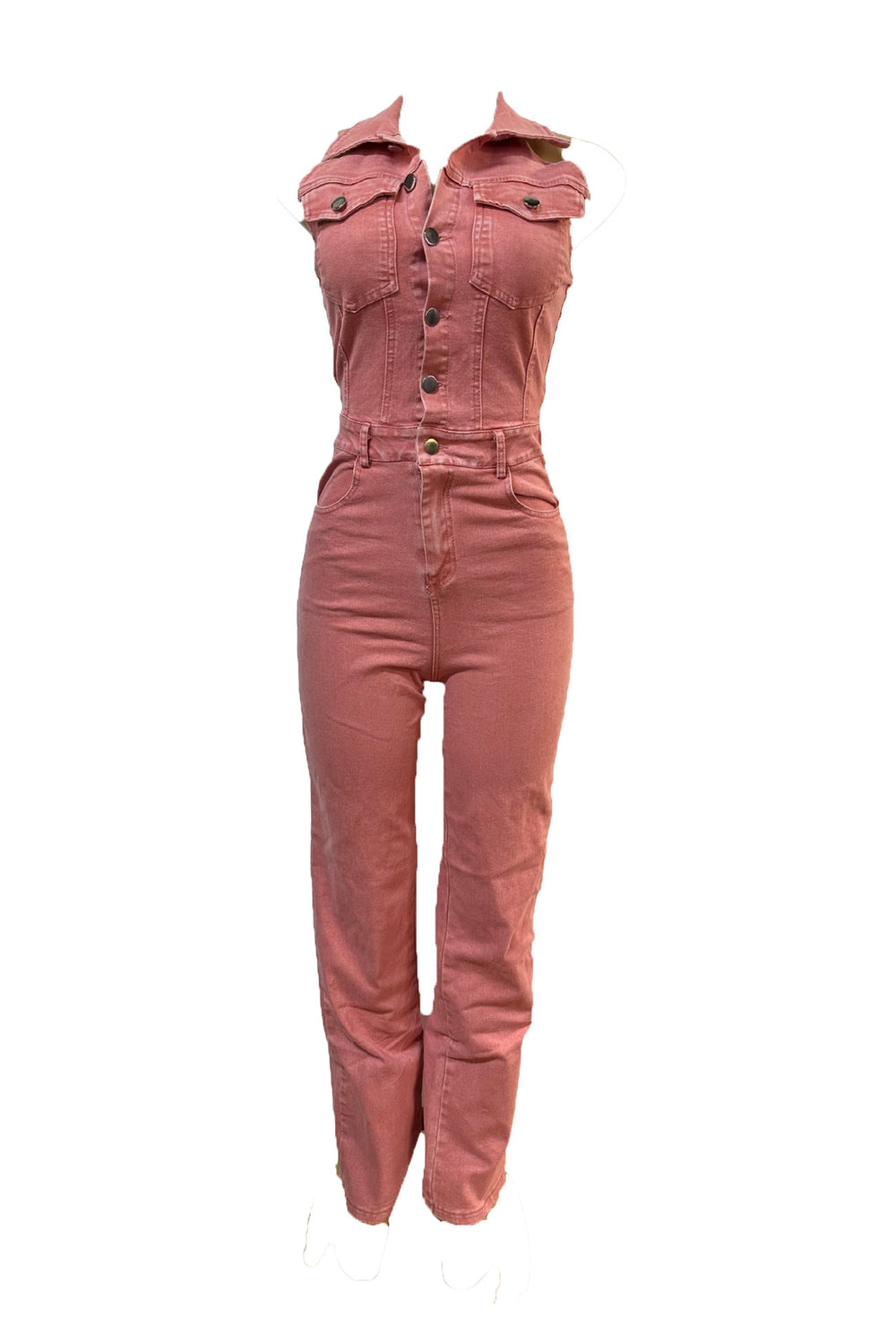 Pink Denim Backless Jumpsuits Pink · M