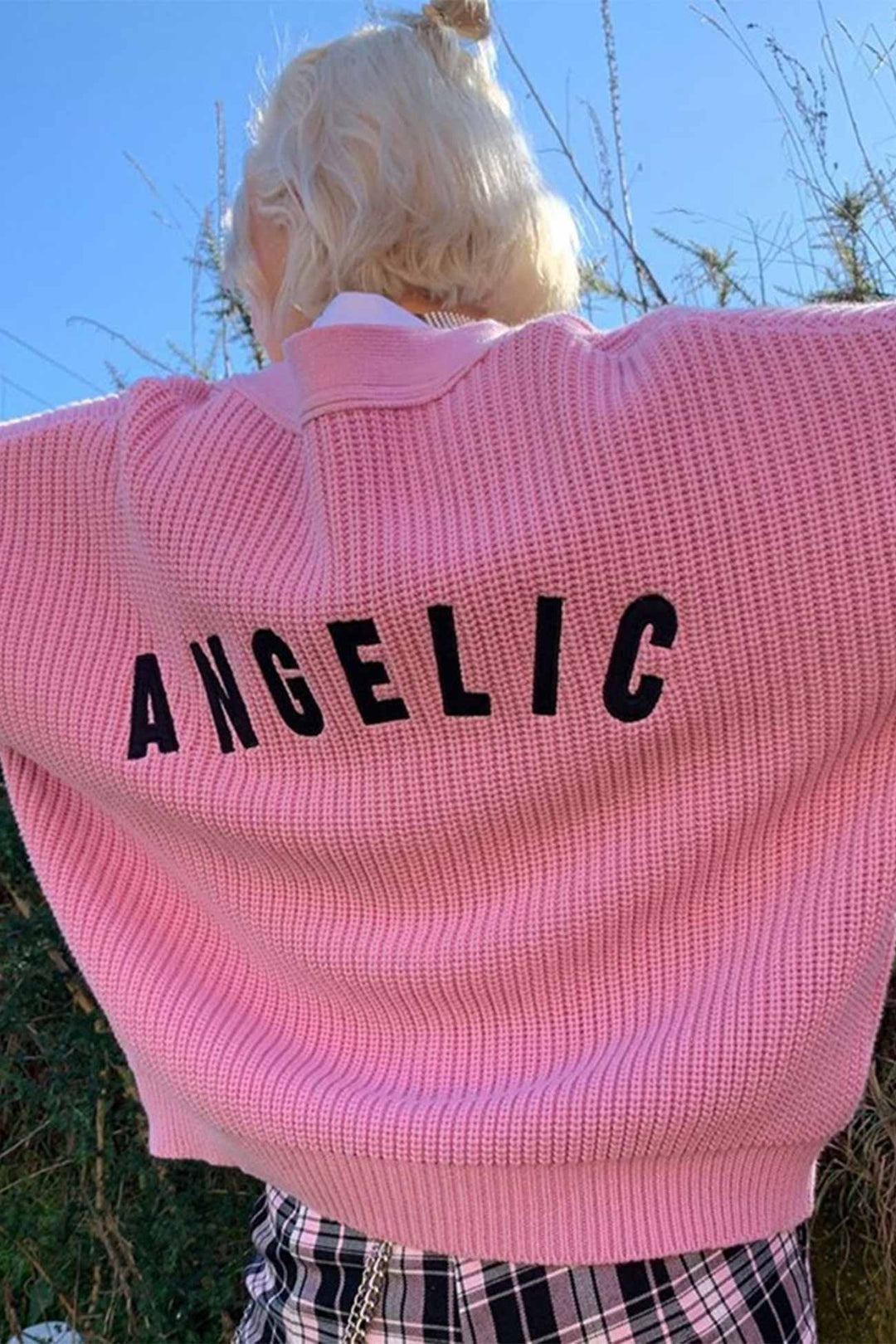 Pink Letters Embroidery Button-Front Cardigan Pink · L