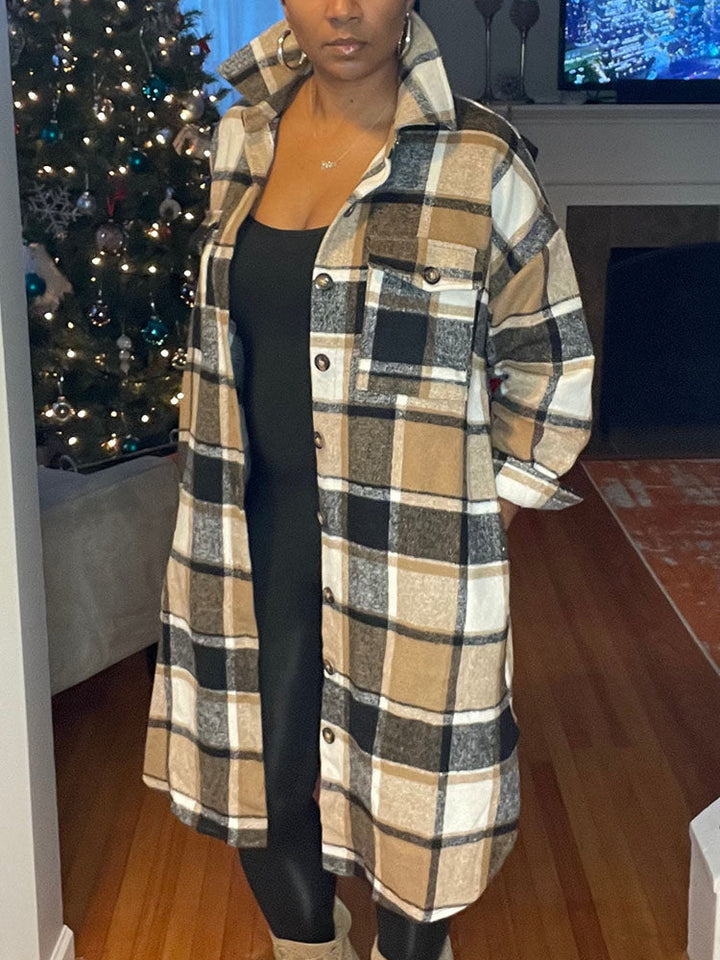 Flannel Pocket Plaid Cardigan Rose / S
