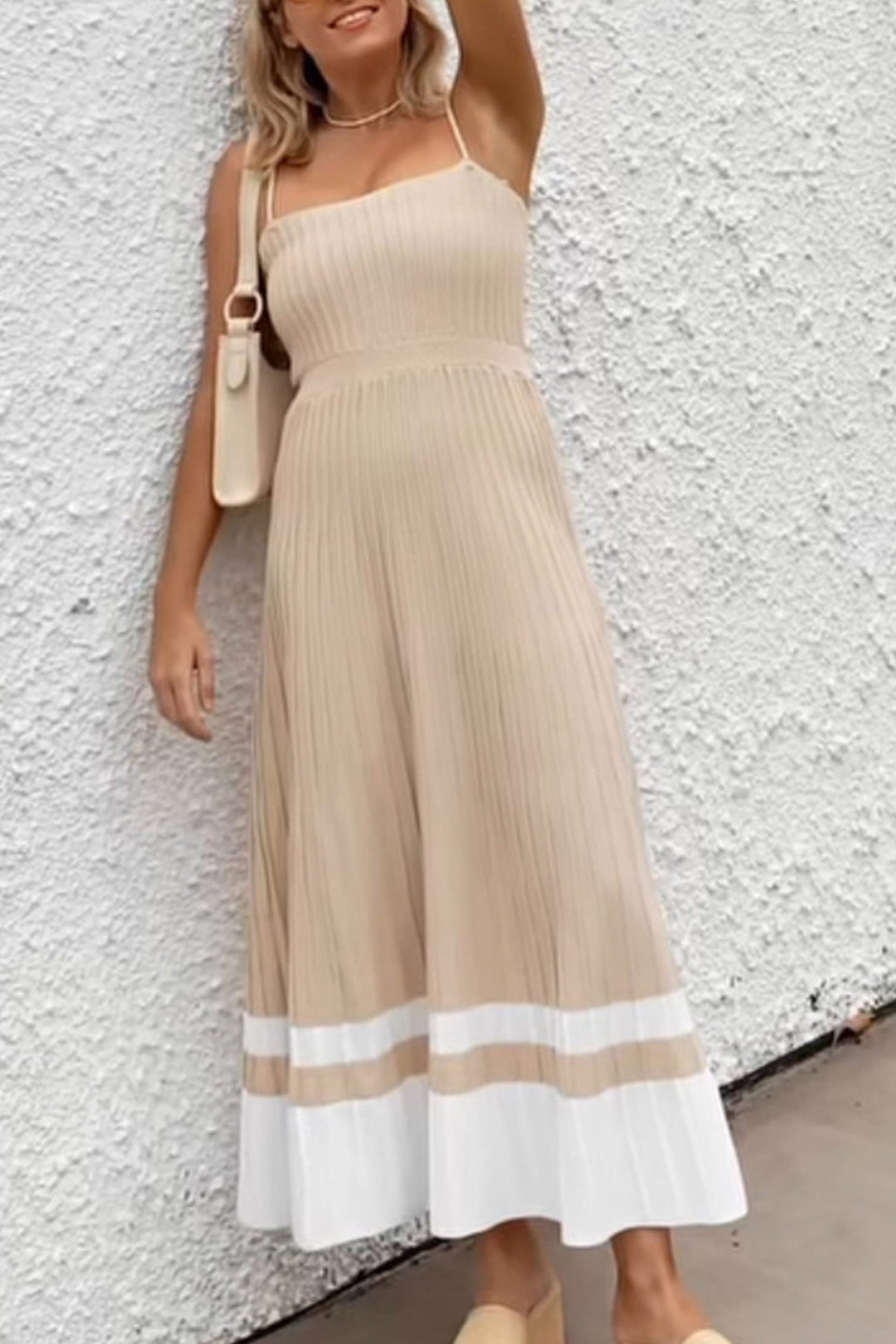 Pleated High Waist Knit Dress Yellow · S