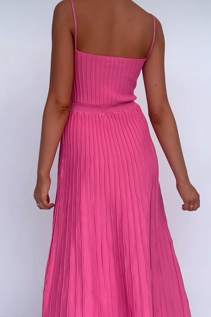 Pleated High Waist Knit Dress Rose · L