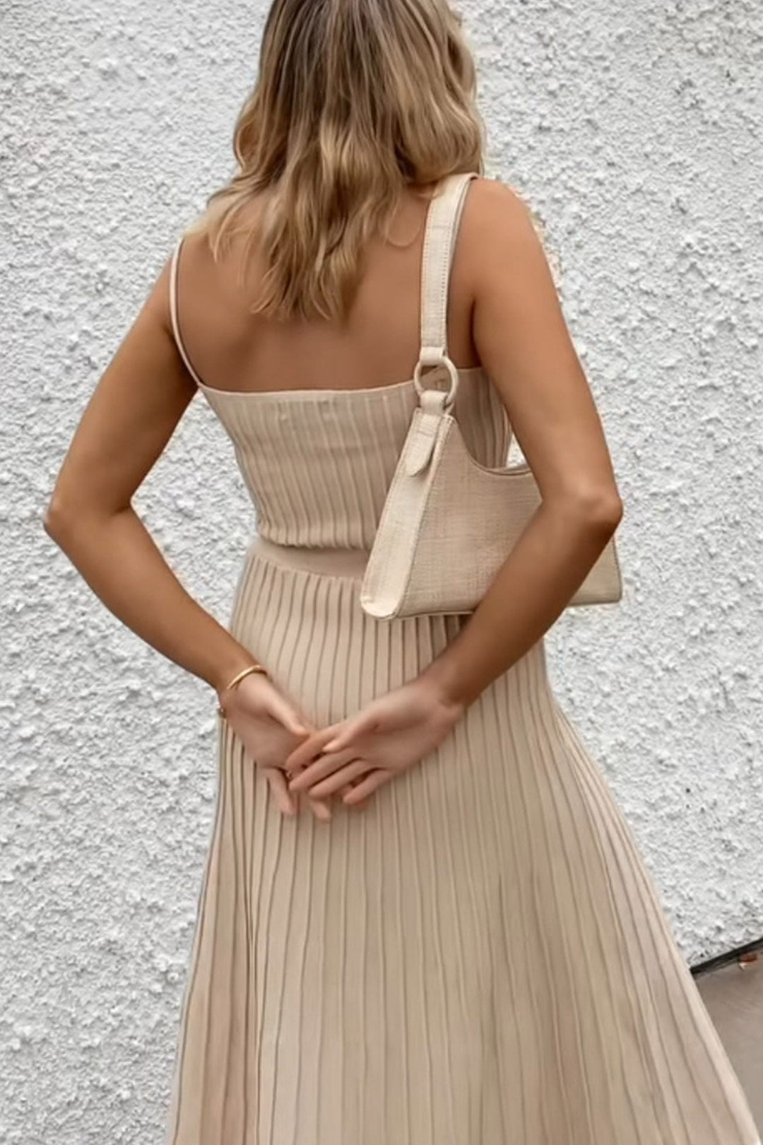 Pleated High Waist Knit Dress Yellow · L