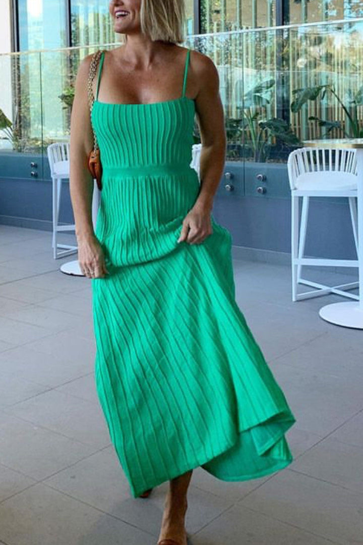 Pleated High Waist Knit Dress Khaki · XL