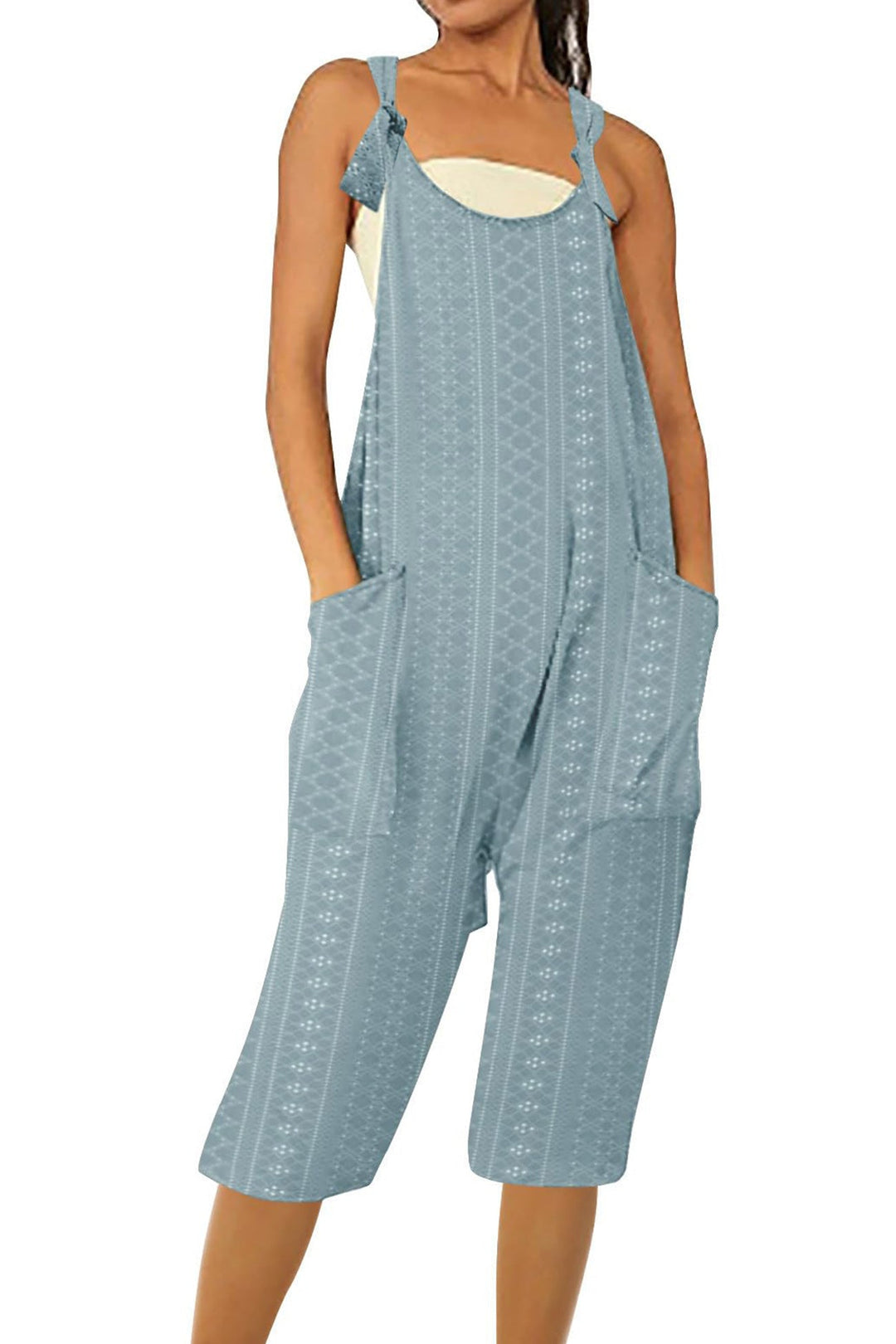 Pocket Eyelet Cami Capri Jumpsuits Rounge Pink · XL