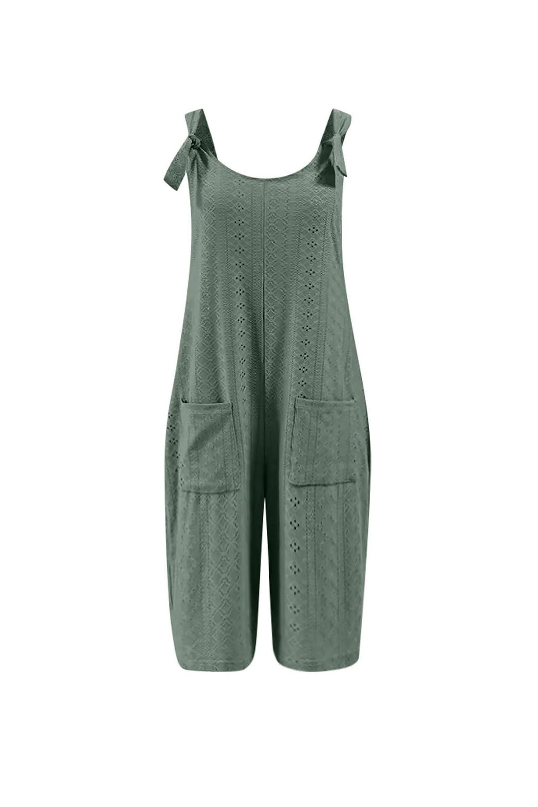 Pocket Eyelet Cami Capri Jumpsuits Laurel Green · S