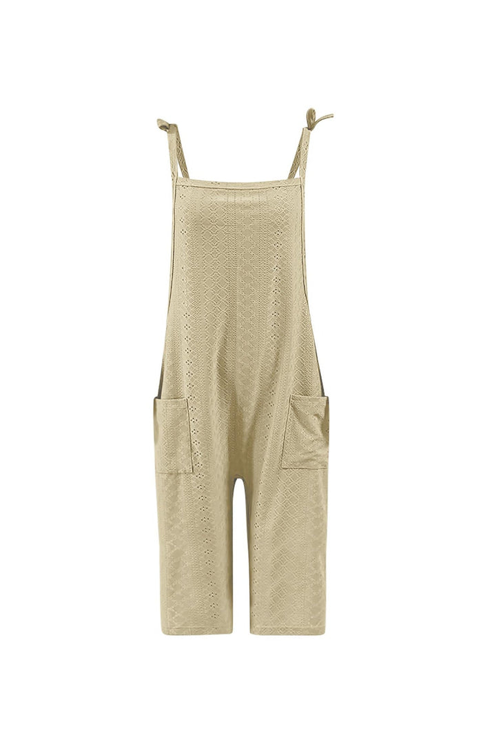 Pocket Eyelet Cami Capri Jumpsuits White · L