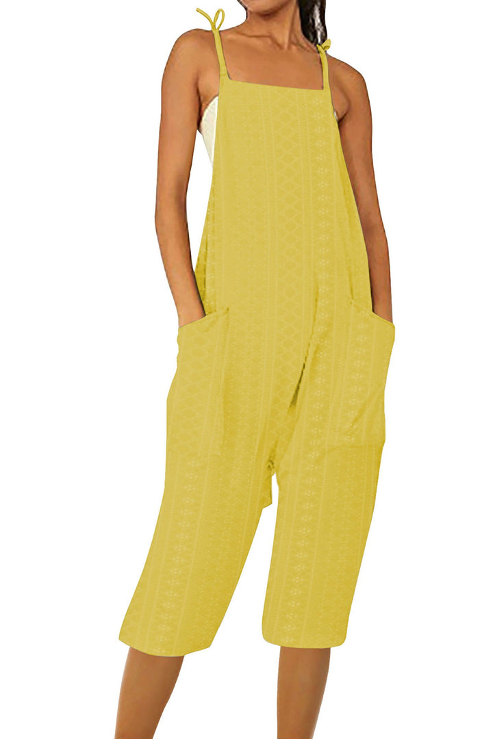 Pocket Eyelet Cami Capri Jumpsuits White · 3XL