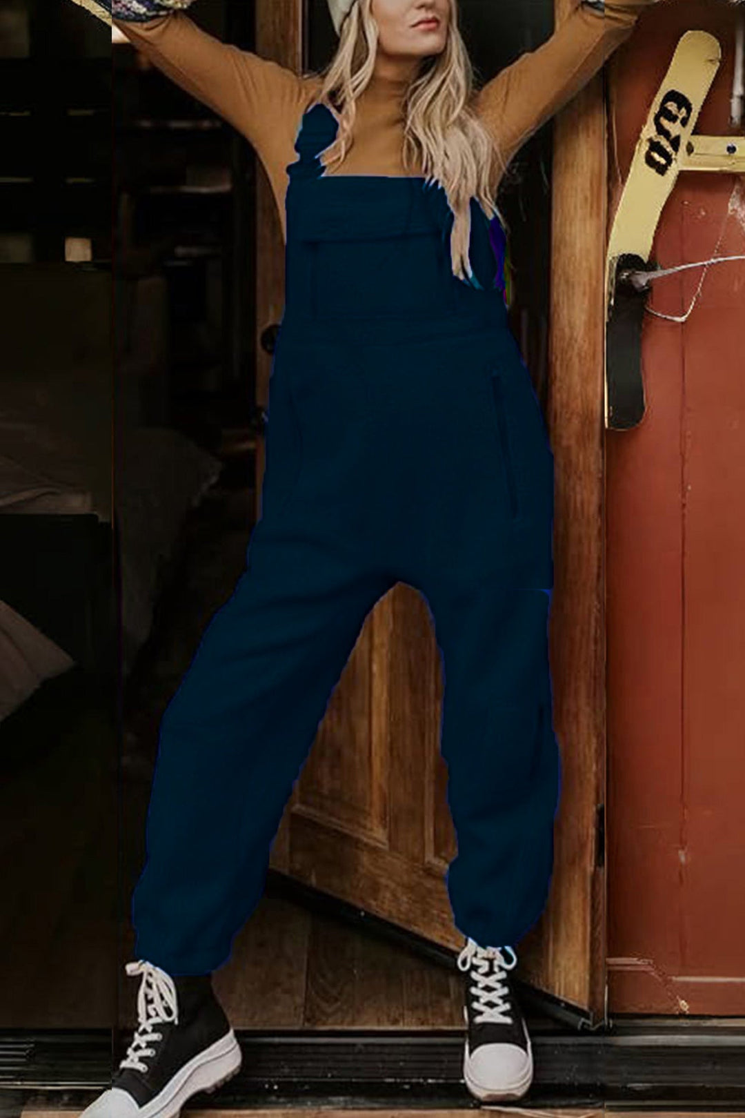 Polar Fleece Sleeveless Baggy Overalls Beige · 2XL