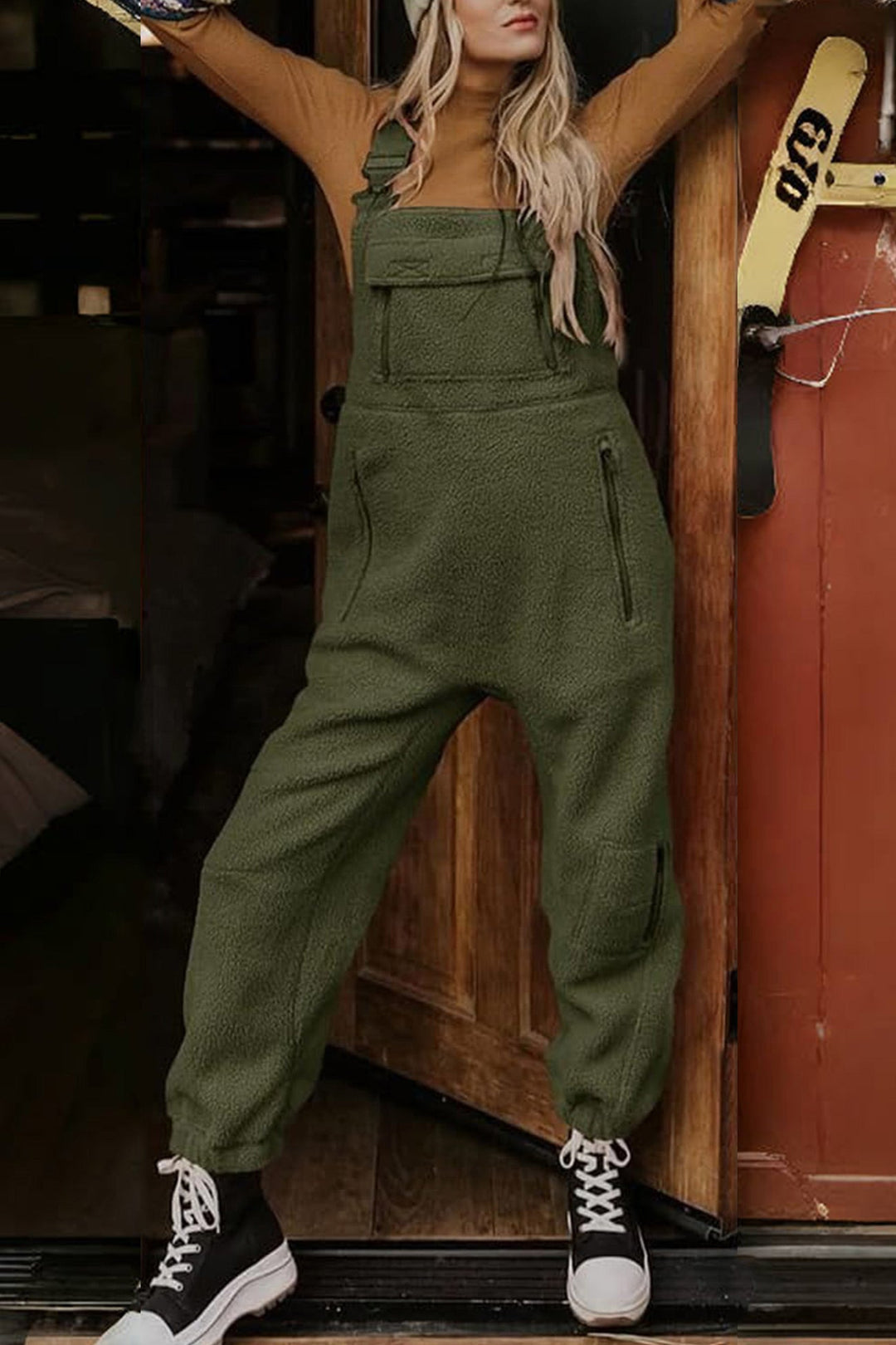 Polar Fleece Sleeveless Baggy Overalls Rose · 2XL