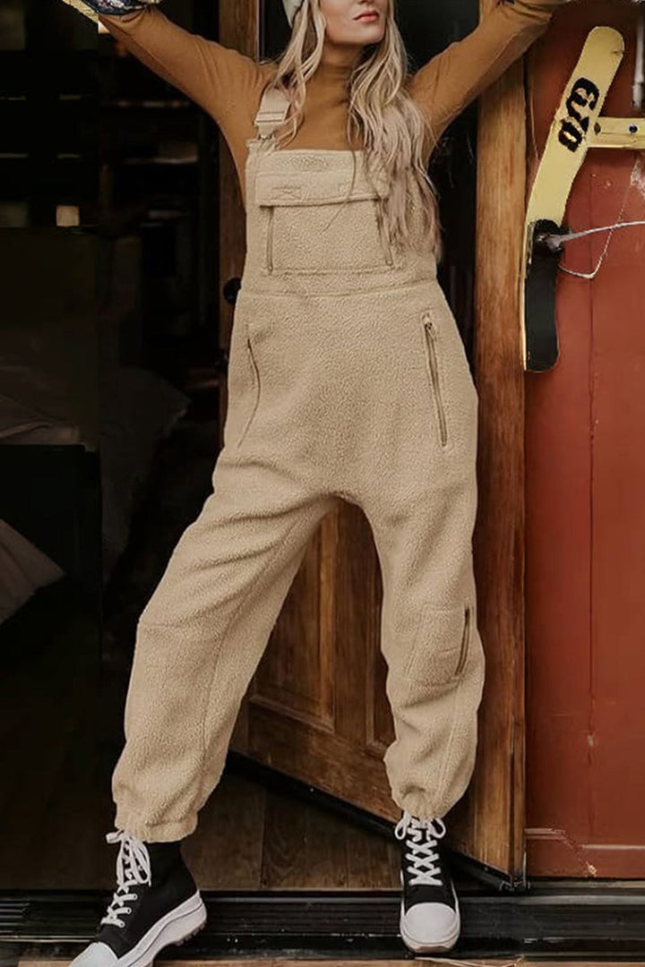 Polar Fleece Sleeveless Baggy Overalls Rose · L