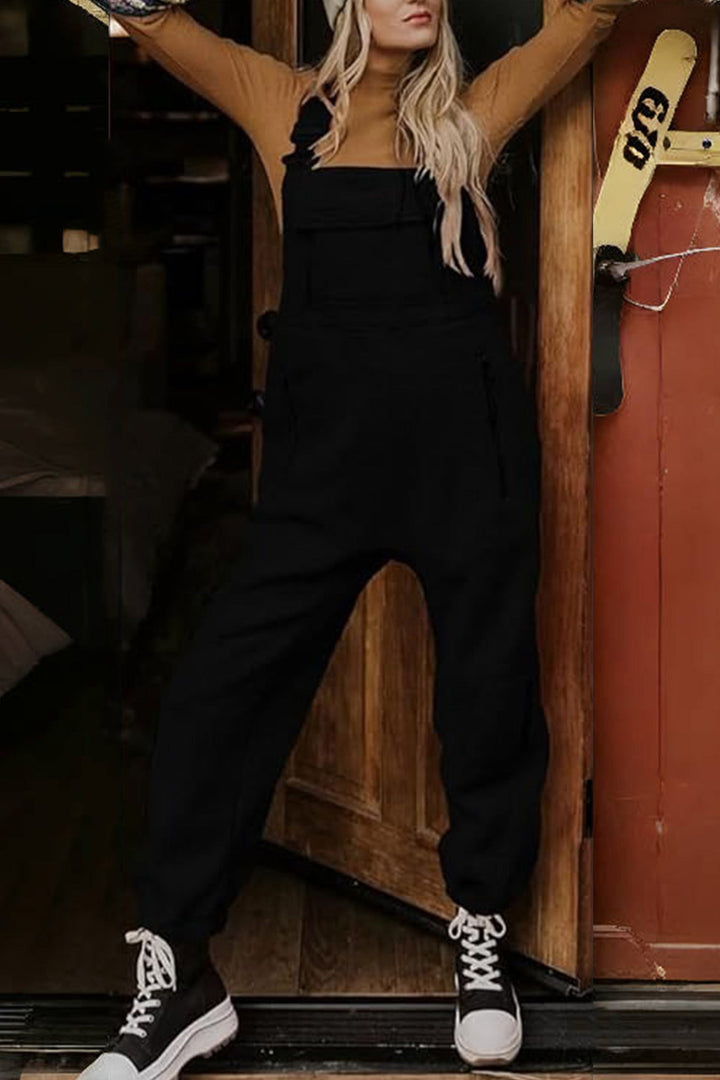 Polar Fleece Sleeveless Baggy Overalls Beige · XL