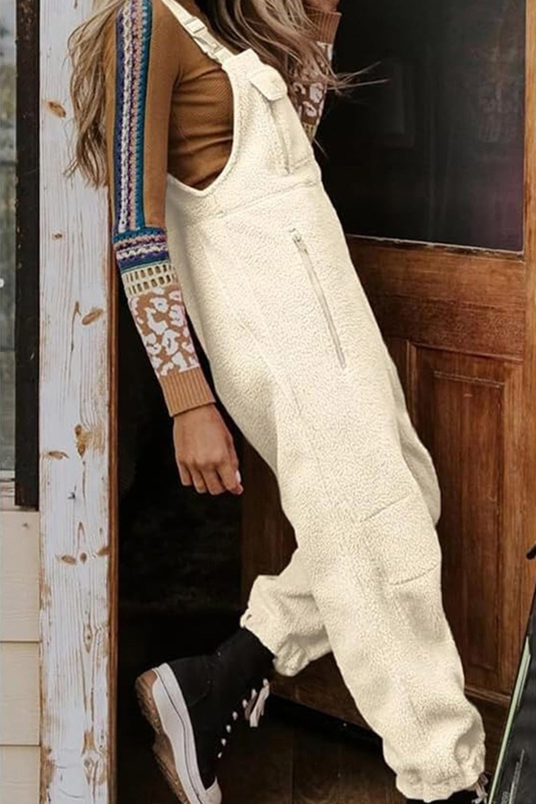 Polar Fleece Sleeveless Baggy Overalls Rose · M