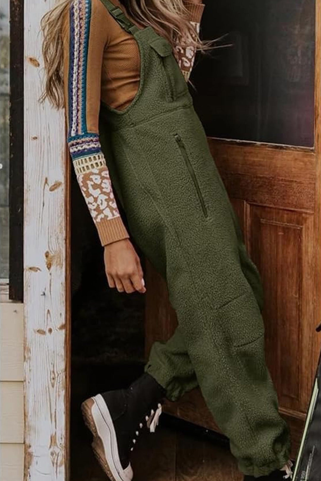 Polar Fleece Sleeveless Baggy Overalls Beige · S