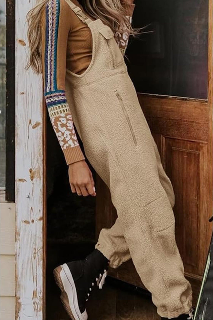 Polar Fleece Sleeveless Baggy Overalls Rose · XL