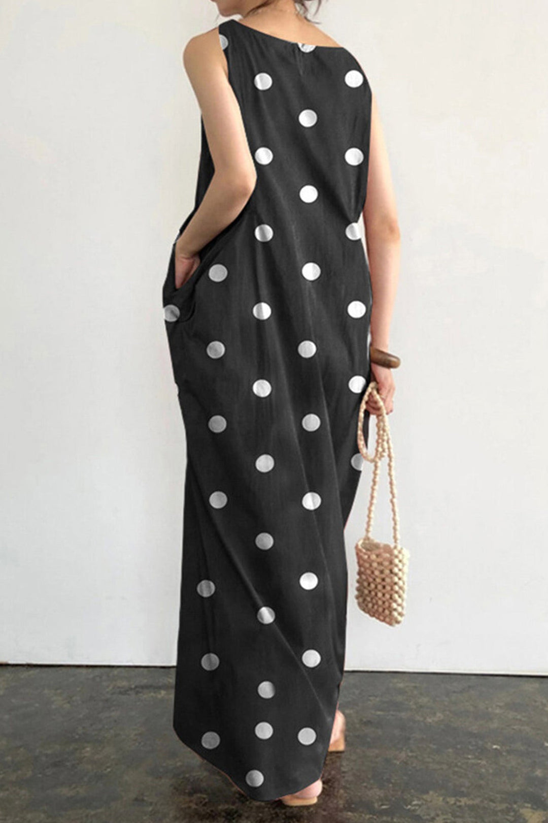 Polka Dots Large Pockets Tank Dress White · XL