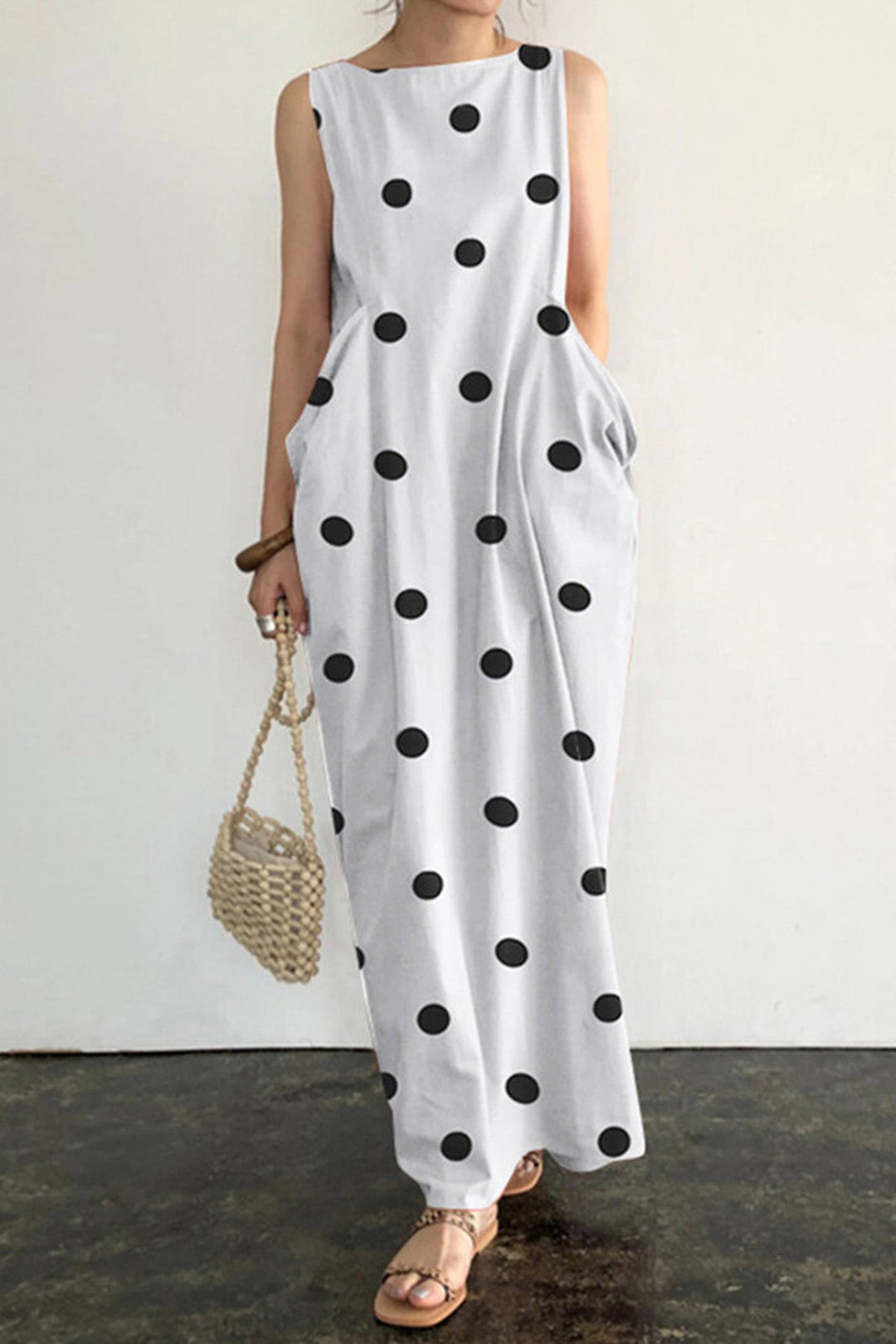 Polka Dots Large Pockets Tank Dress