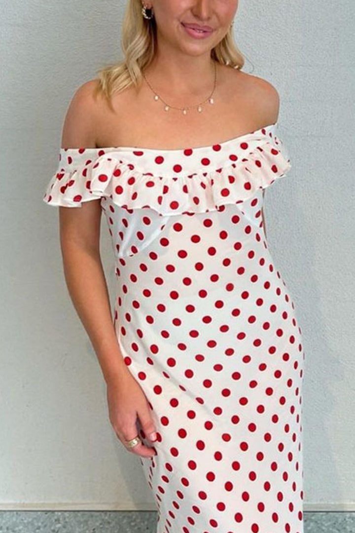 Polka Dots Ruffle Tie-up Midi Dress White · S