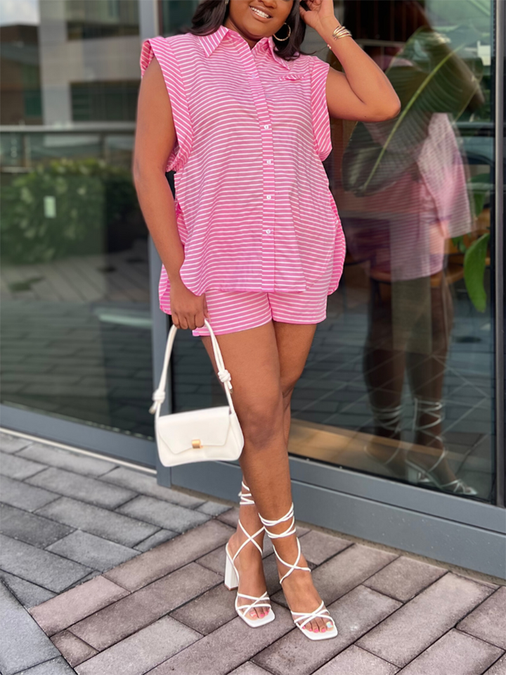 Striped Shorts Set Pink / XL