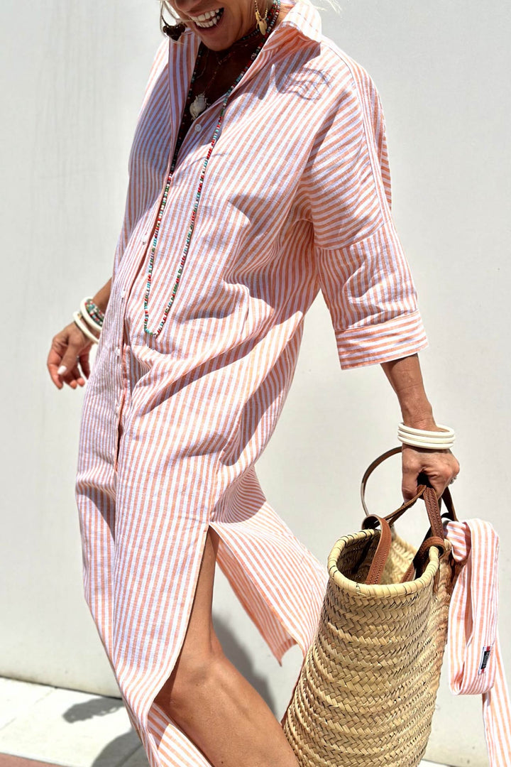 Printed Half Sleeve Shirt Dress Pink · S
