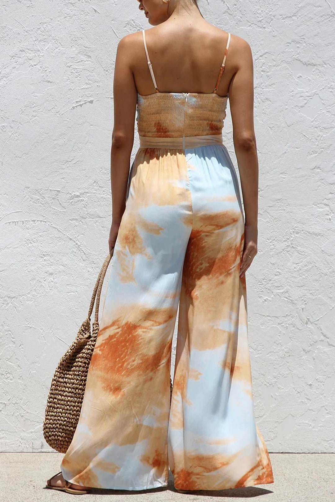 Printed Tie-up Cutout Cami Jumpsuits Blue · M