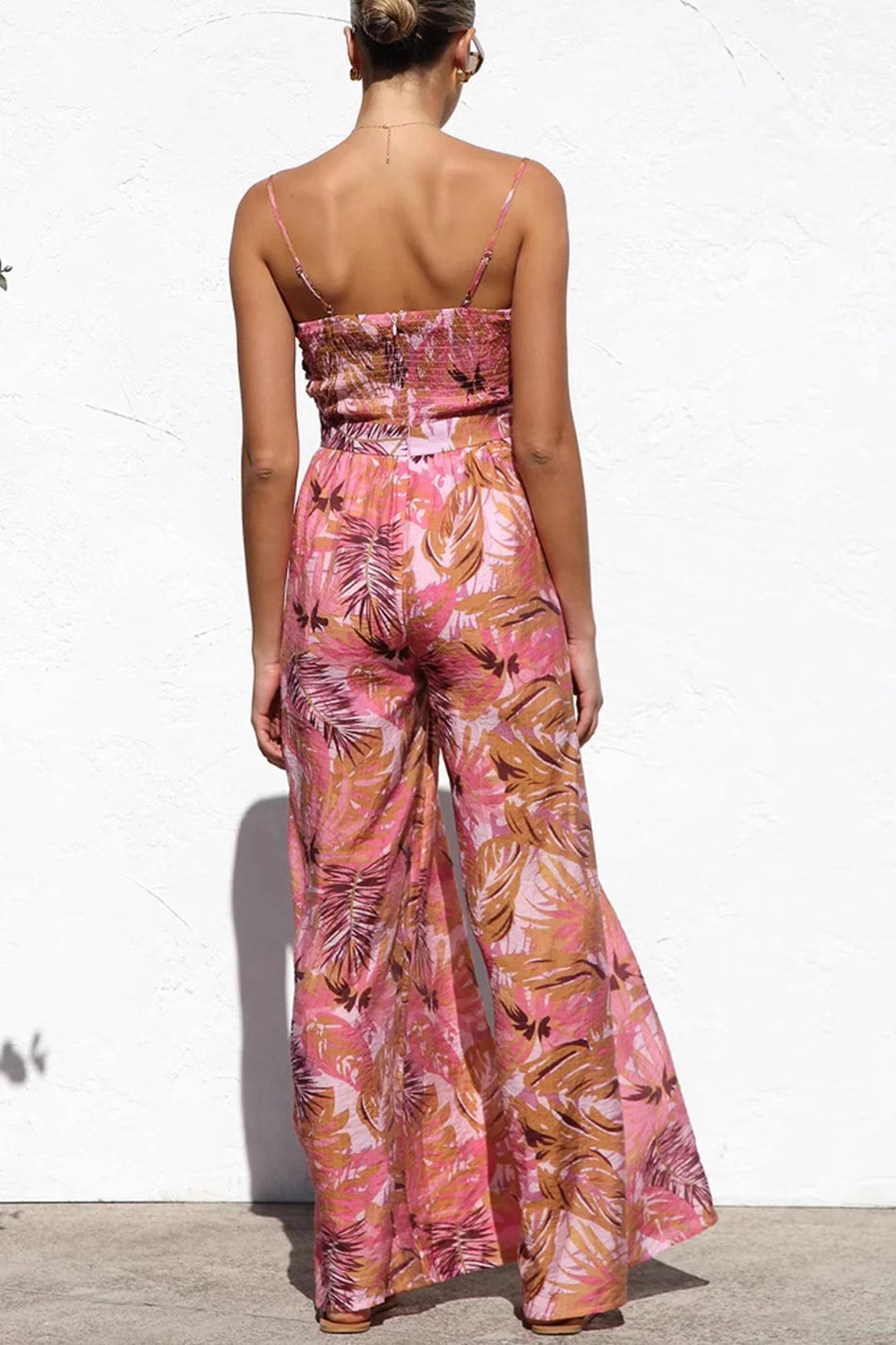 Printed Tie-up Cutout Cami Jumpsuits Red · L