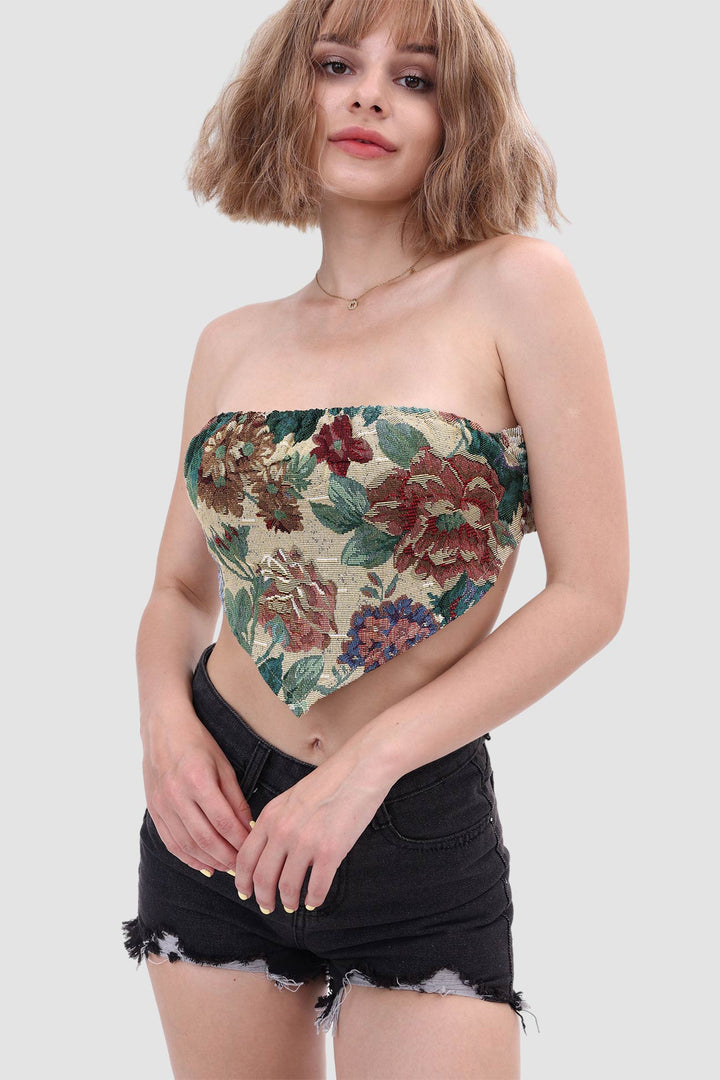 Printed Panelled Tube Top Red · L