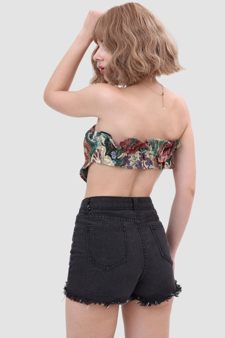 Printed Panelled Tube Top Apricot · L