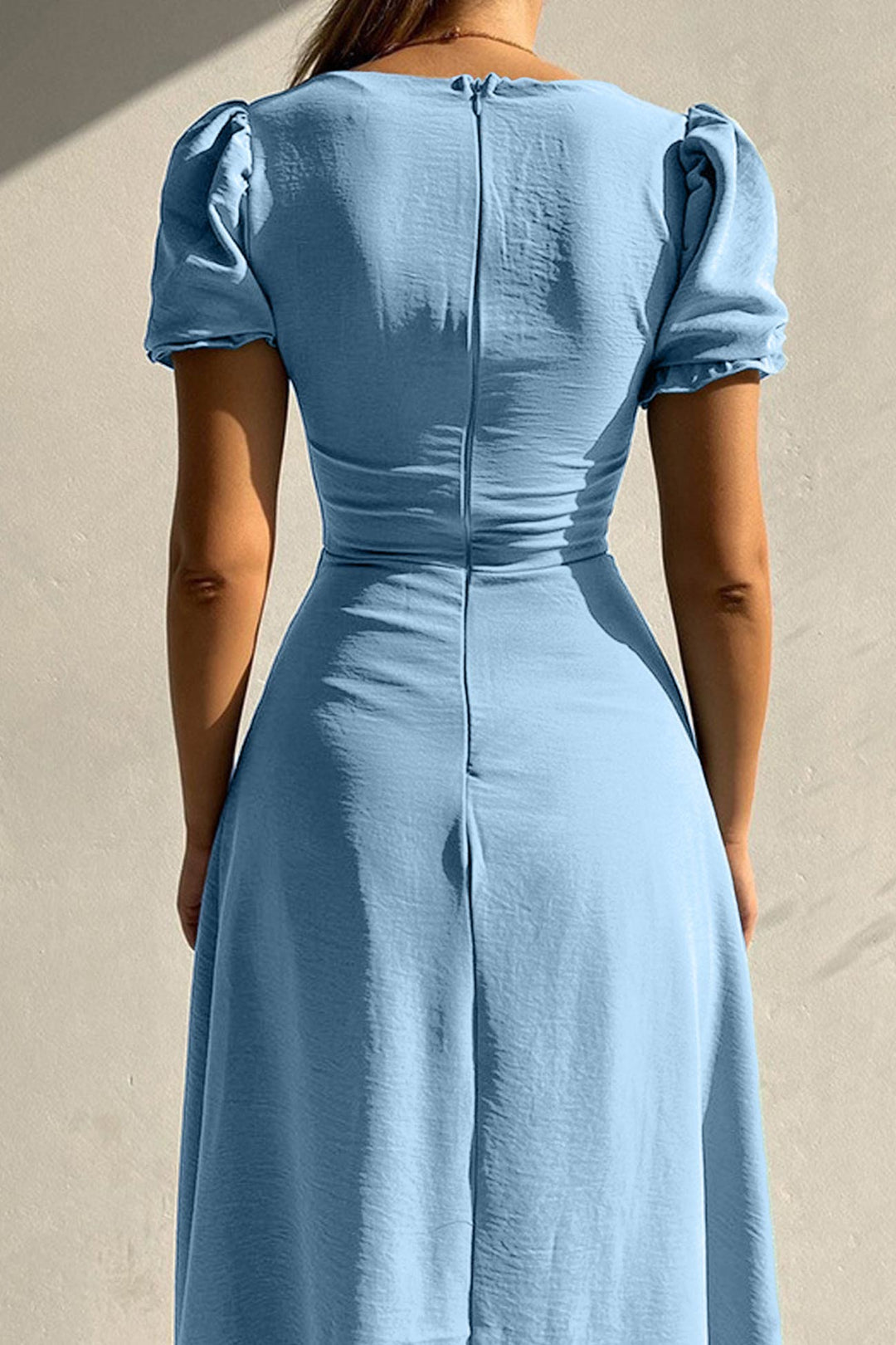Puff Sleeve Single-breasted Midi Dress Pink · XL