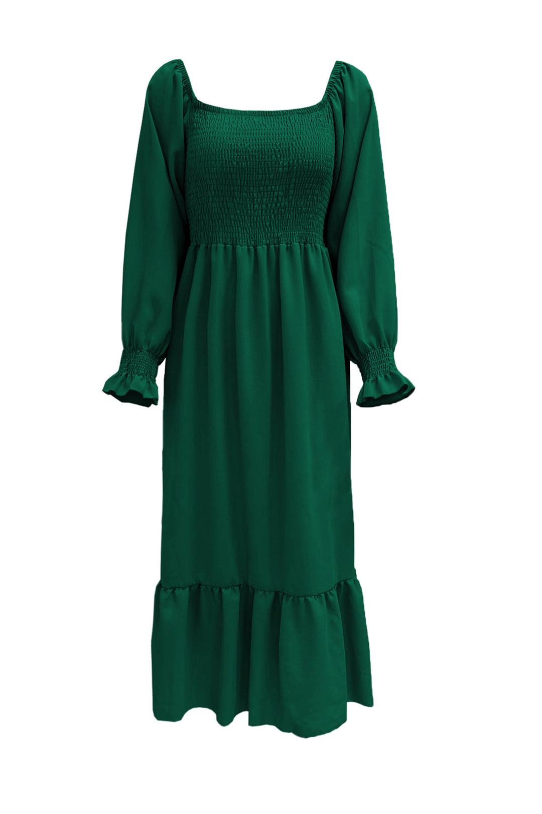 Puff Sleeve Smocked Ruffle Midi Dress Black · 4XL