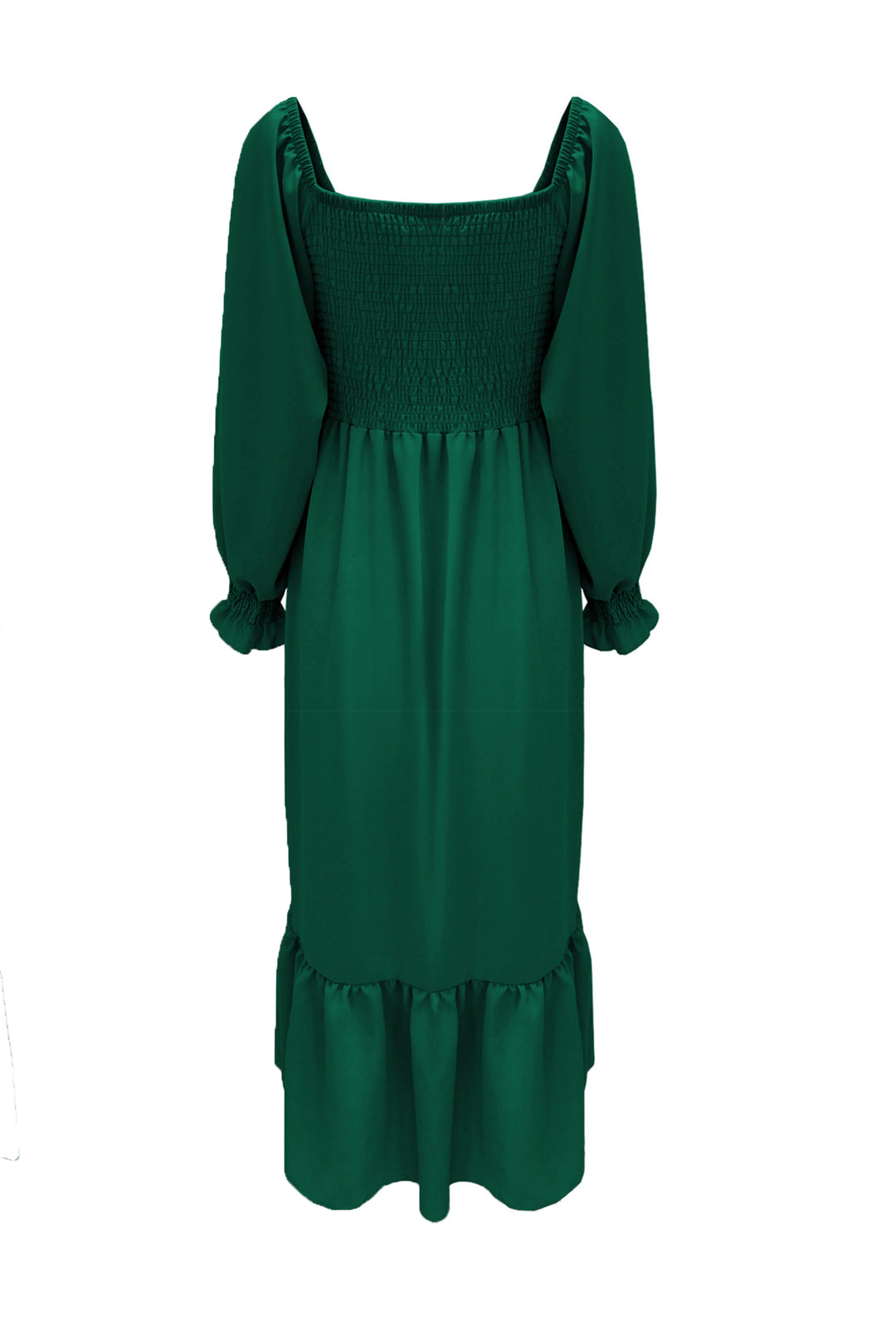 Puff Sleeve Smocked Ruffle Midi Dress Green · XS