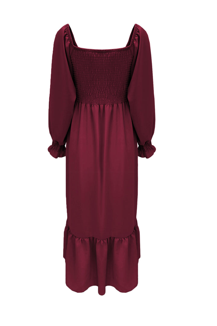 Puff Sleeve Smocked Ruffle Midi Dress Green · 2XL