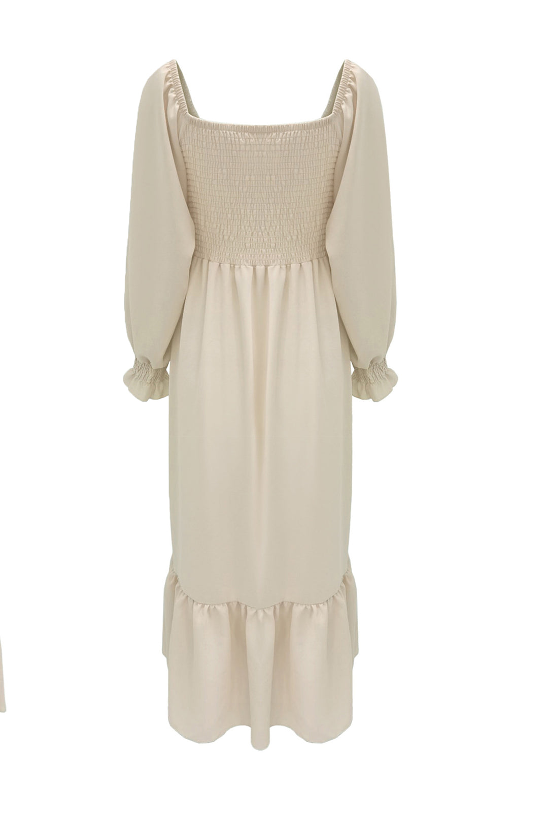 Puff Sleeve Smocked Ruffle Midi Dress Beige · 2XL