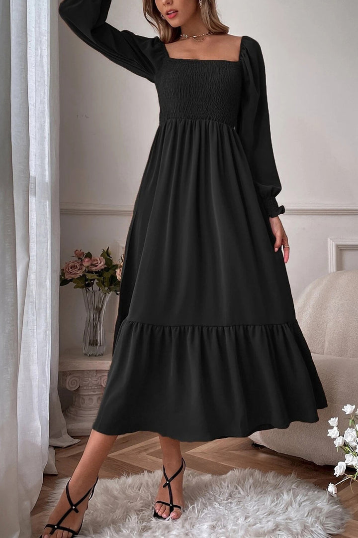 Puff Sleeve Smocked Ruffle Midi Dress Purple · 3XL