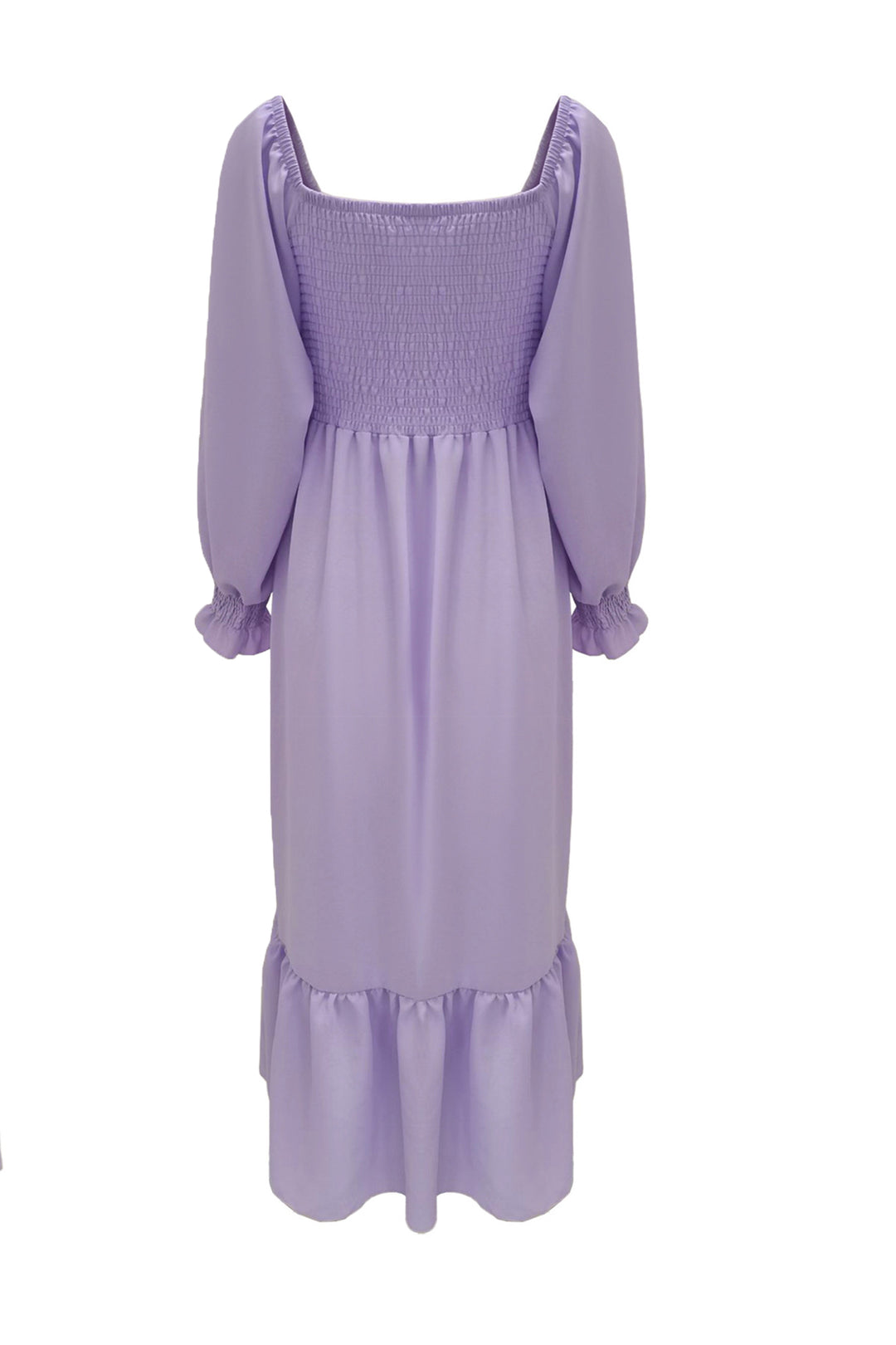 Puff Sleeve Smocked Ruffle Midi Dress Purple · XL