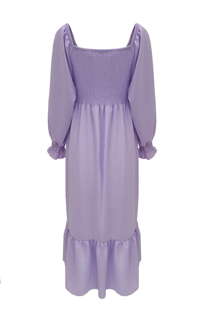 Puff Sleeve Smocked Ruffle Midi Dress Purple · XL