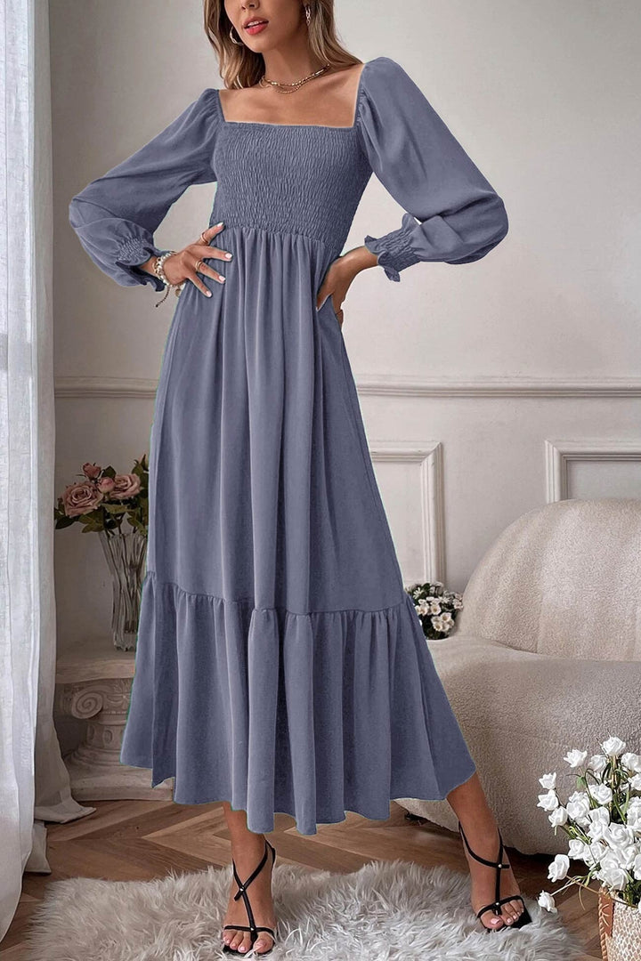 Puff Sleeve Smocked Ruffle Midi Dress Green · 3XL