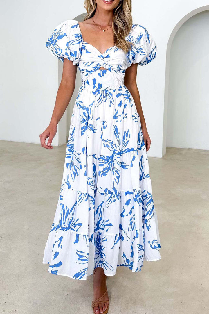 Puff Sleeve Twisted Tiered Dress Orange · XL