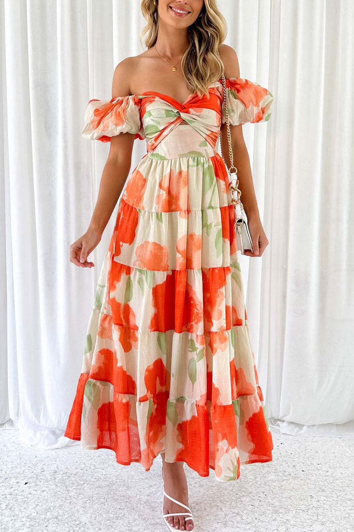 Puff Sleeve Twisted Tiered Dress