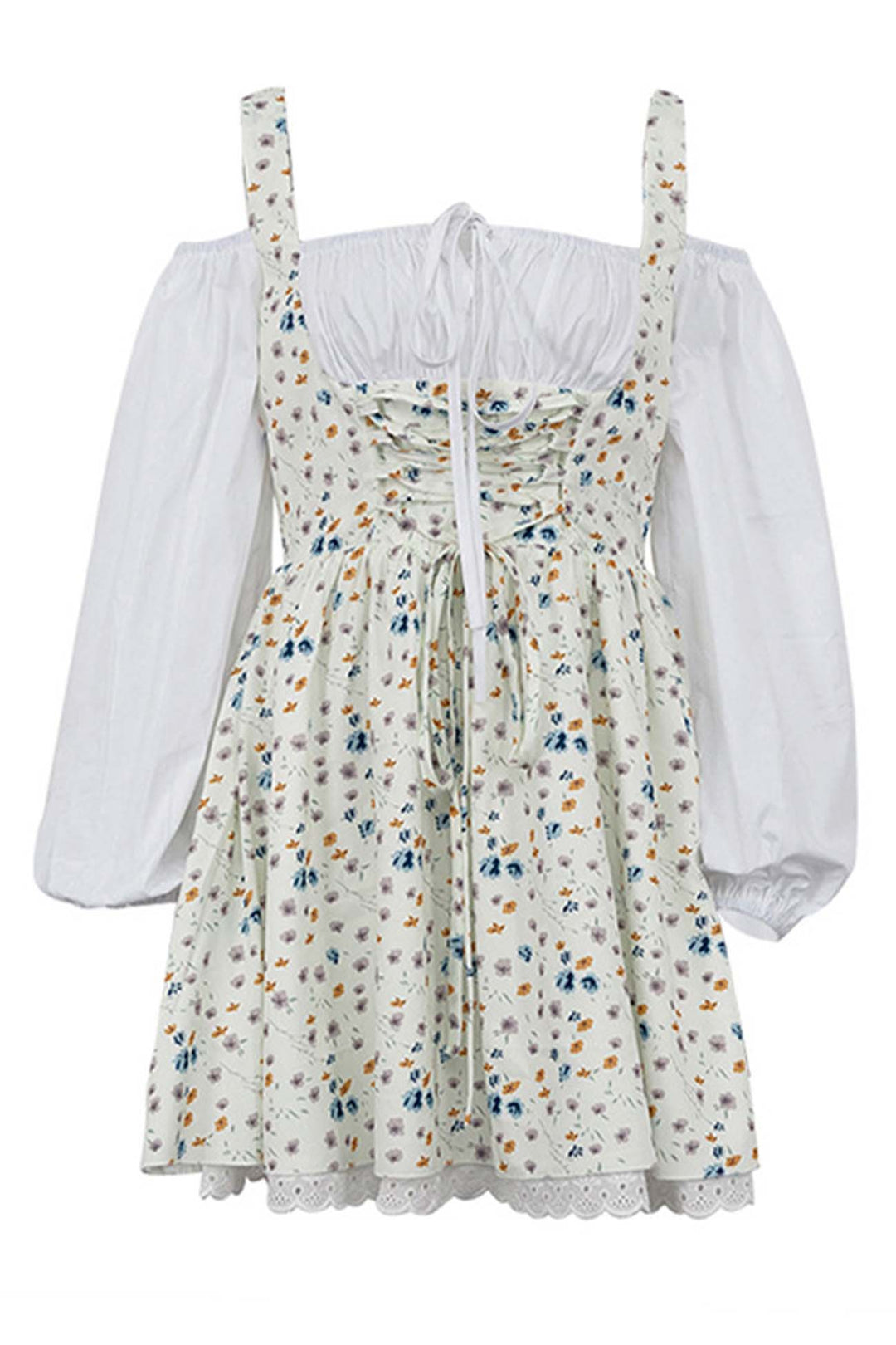 Puff Sleeve Floral Suspender Dress Black · L