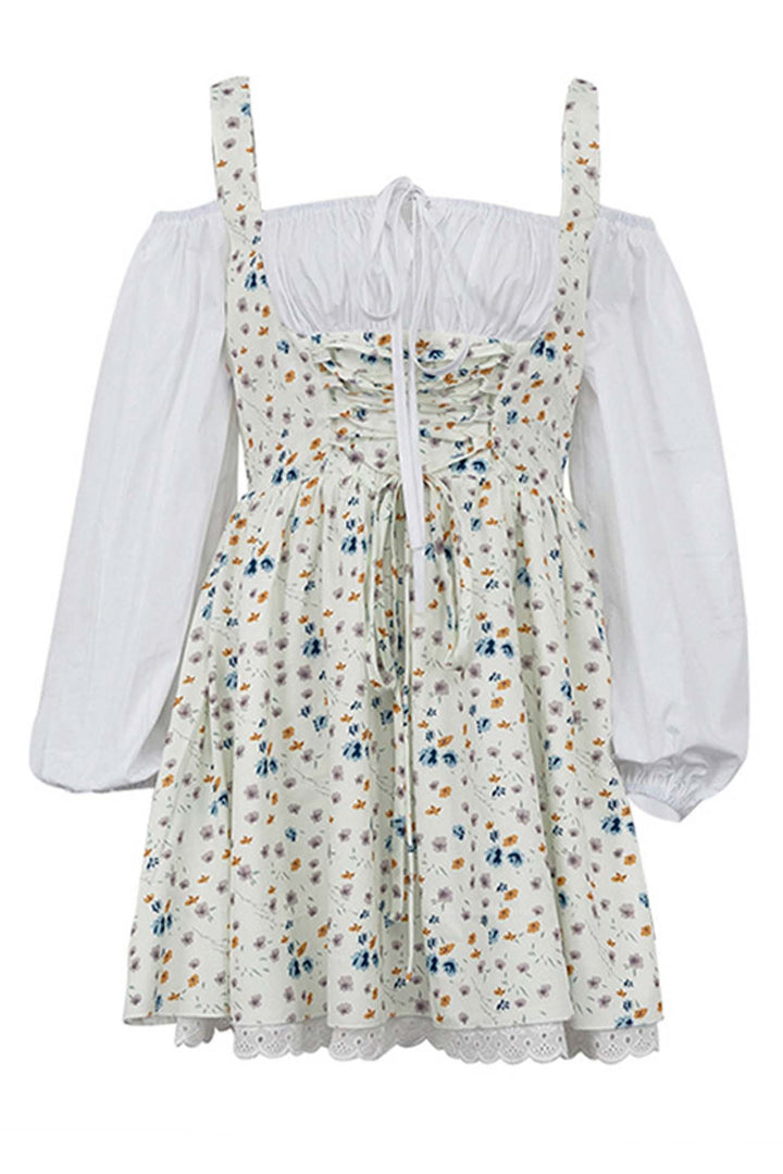 Puff Sleeve Floral Suspender Dress Black · L