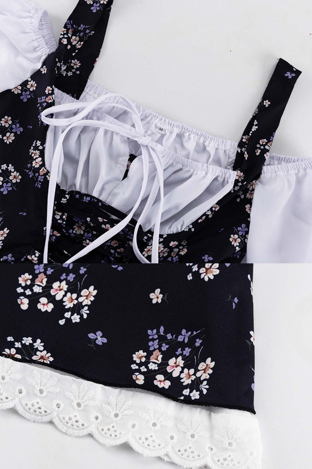 Puff Sleeve Floral Suspender Dress Black · M