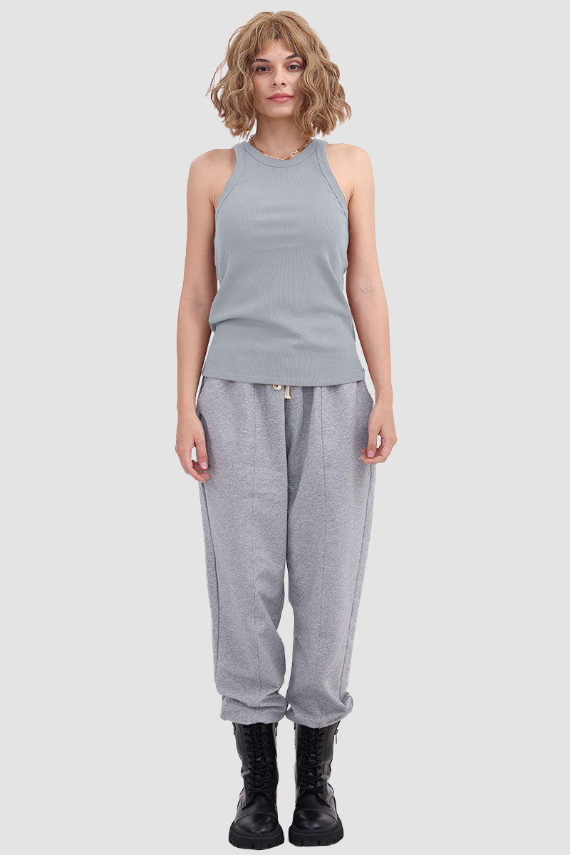 Round Neck Sleeveless Knit Tank Top Black · S