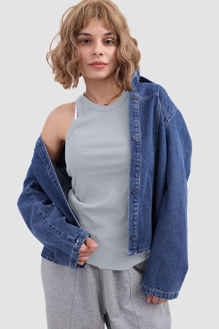 Round Neck Sleeveless Knit Tank Top Grey · S