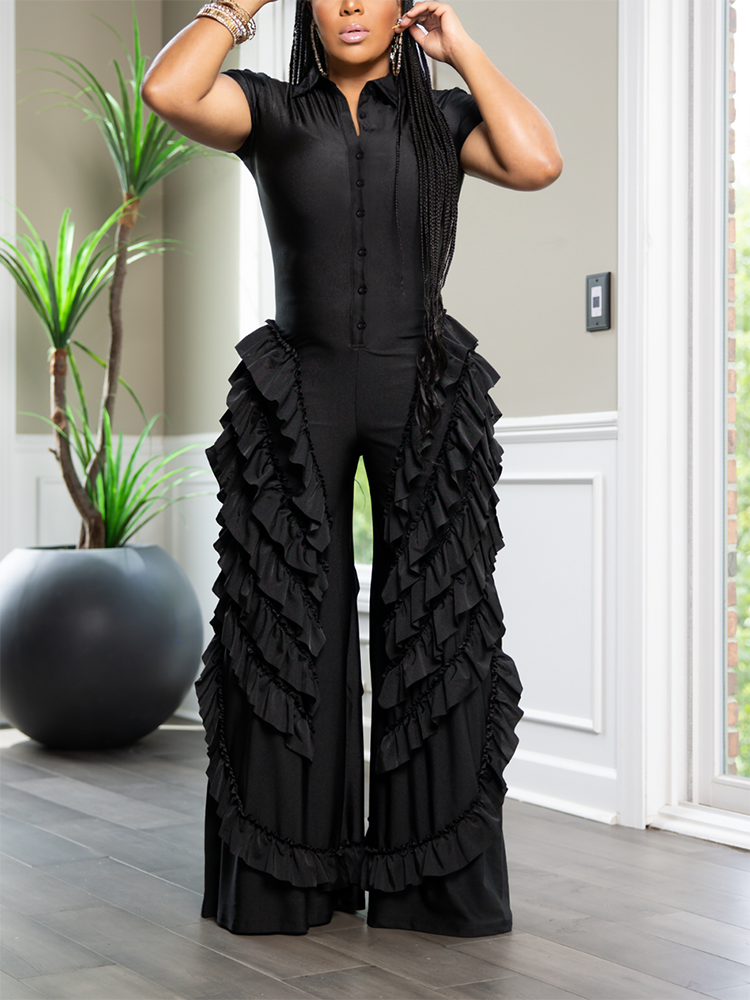 Ruffle Wide Leg Jumpsuit White / M