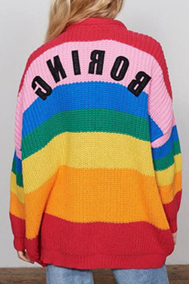 Rainbow Contrast Knit Cardigan Colorful · One Size