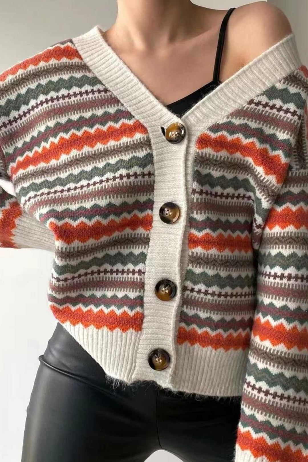 Retro Contrast Knit Cardigan