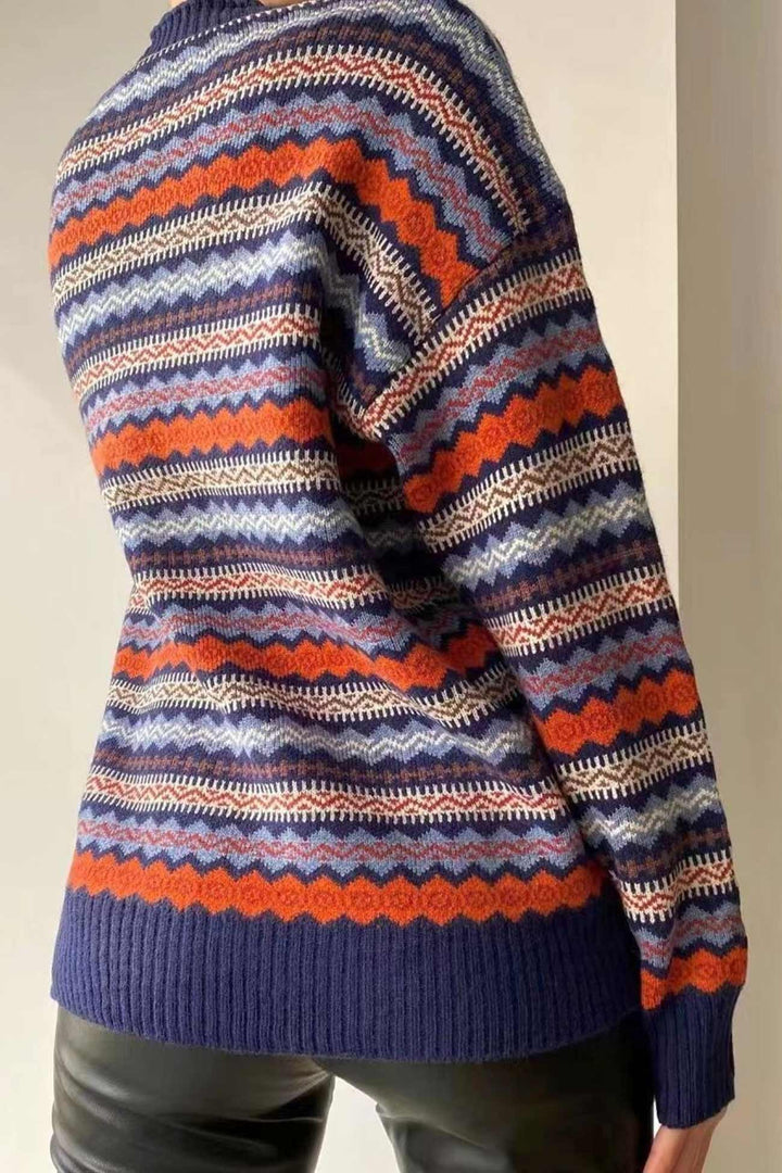 Retro Contrast Knit Cardigan Beige · L