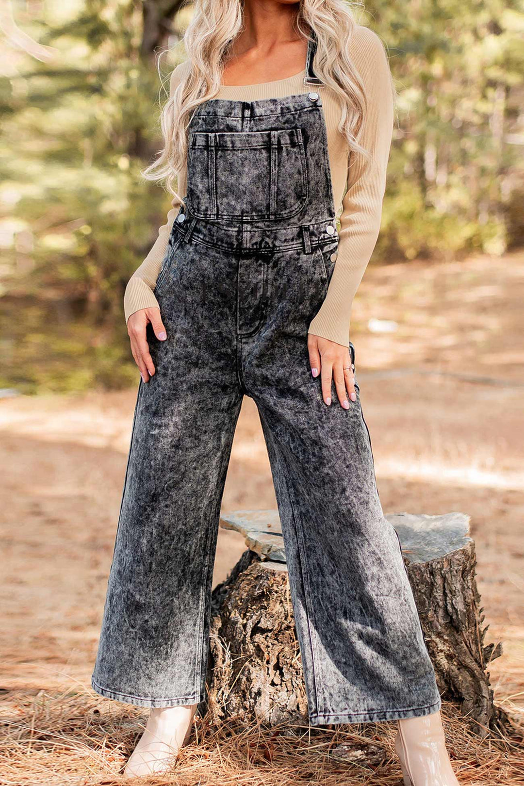 Retro Solid Denim Jumpsuits Blue · L